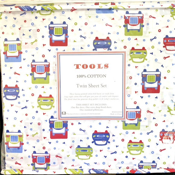 Hillcrest Fine Linens Kids Twin Sheet Set 100% Cotton NEW in Package "Tools" - Picture 5 of 6
